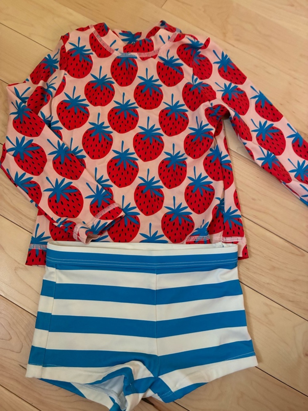 Hanna Andersson 100 Strawberry Print Rash Guard Set - Pink & Blue
